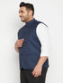 Men's Plus Size Blue Cotton Blend Nehru Jacket