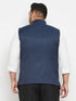 Men's Plus Size Blue Cotton Blend Nehru Jacket