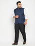 Men's Plus Size Blue Cotton Blend Nehru Jacket
