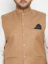 Men's Plus Size Chiku Brown Cotton Blend Nehru Jacket