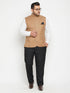 Men's Plus Size Chiku Brown Cotton Blend Nehru Jacket