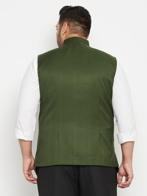 Men's Plus Size Green Cotton Blend Nehru Jacket