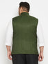 Men's Plus Size Green Cotton Blend Nehru Jacket