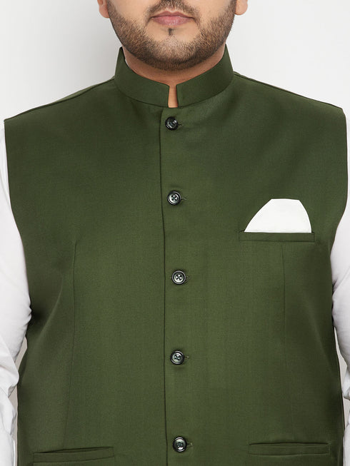 Men's Plus Size Green Cotton Blend Nehru Jacket