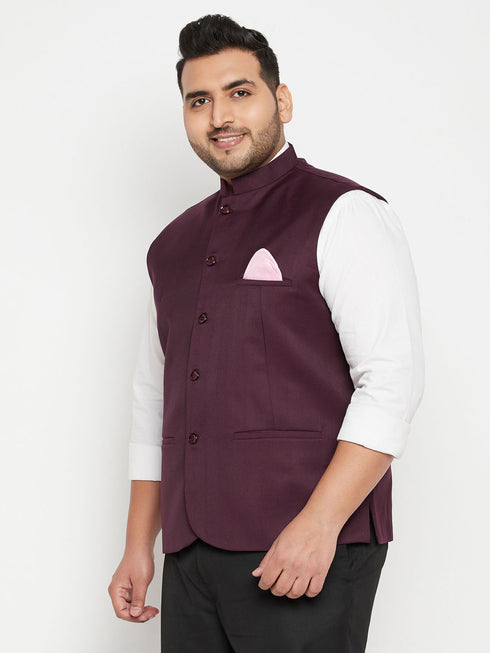 Men's Plus Size Maroon Cotton Blend Nehru Jacket