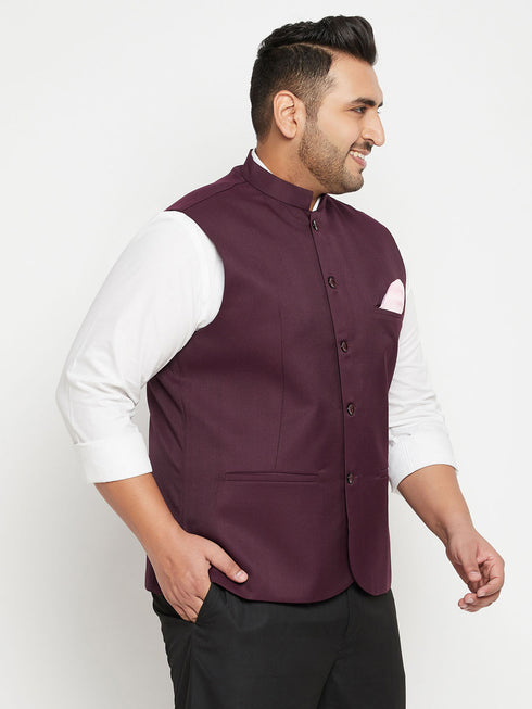 Men's Plus Size Maroon Cotton Blend Nehru Jacket