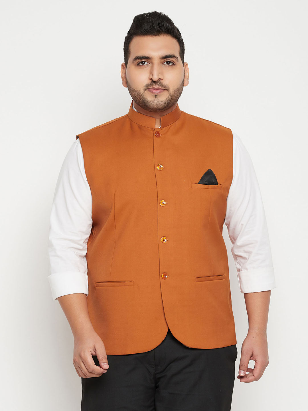 Men's Plus Size Orange Cotton Blend Nehru Jacket