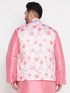 Men's Plus Size Peach Floral Print Silk Blend Nehru Jacket
