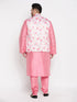 Men's Plus Size Peach Floral Printed Jacket With Pink Solid Kurta Pyjama Set