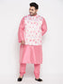 Men's Plus Size Peach Floral Printed Jacket With Pink Solid Kurta Pyjama Set