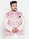 Men's Plus Size Pink Floral Print Silk Blend Nehru Jacket