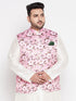 Men's Plus Size Pink Floral Print Silk Blend Nehru Jacket