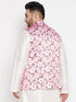 Men's Plus Size Pink Floral Print Silk Blend Nehru Jacket