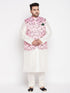 Men's Plus Size Pink Floral Print Silk Blend Nehru Jacket
