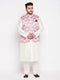 Men's Plus Size Pink Floral Printed Jacket With Cream Solid Kurta Pyjama Set
