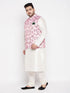 Men's Plus Size Pink Floral Printed Jacket With Cream Solid Kurta Pyjama Set