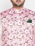 Men's Plus Size Pink Floral Printed Jacket With Cream Solid Kurta Pyjama Set
