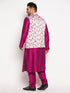 Men's Plus Size Pink Floral Printed Jacket With Fuchsia Solid Kurta Pyjama Set