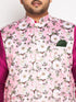Men's Plus Size Pink Floral Printed Jacket With Fuchsia Solid Kurta Pyjama Set