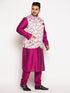 Men's Plus Size Pink Floral Printed Jacket With Fuchsia Solid Kurta Pyjama Set