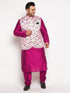 Men's Plus Size Pink Floral Printed Jacket With Fuchsia Solid Kurta Pyjama Set