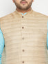 Men's Plus Size Aqua And Beige Cotton Blend Jacket Kurta Pyjama Set