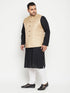 Men's Plus Size Black And Beige Cotton Blend Jacket Kurta Pyjama Set