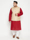 Men's Plus Size Maroon And Beige Cotton Blend Jacket Kurta Pyjama Set
