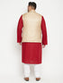 Men's Plus Size Maroon And Beige Cotton Blend Jacket Kurta Pyjama Set