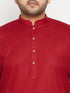 Men's Plus Size Maroon And Beige Cotton Blend Jacket Kurta Pyjama Set