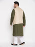 Men's Plus Size Beige Solid Jacket With Mint Green Solid Kurta And White Pyjama Set