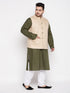 Men's Plus Size Beige Solid Jacket With Mint Green Solid Kurta And White Pyjama Set