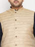 Men's Plus Size Navy Blue And Beige Cotton Blend Jacket Kurta Pyjama Set