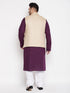 Men's Plus Size Beige Solid Jacket With Purple Solid Kurta And White Pyjama Set