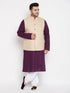 Men's Plus Size Beige Solid Jacket With Purple Solid Kurta And White Pyjama Set