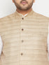 Men's Plus Size White And Beige Cotton Blend Jacket Kurta Pyjama Set