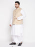 Men's Plus Size Beige Cotton Blend Jacket With White Kurta And Dhoti Set