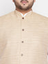 Men's Plus Size Beige Cotton Blend Jacket With White Kurta And Dhoti Set