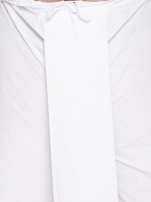 Men's Plus Size Beige Cotton Blend Jacket With White Kurta And Dhoti Set