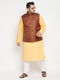 Men's Plus Size Fawn And Coffee Brown Cotton Blend Jacket Kurta Pyjama Set