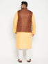 Men's Plus Size Fawn And Coffee Brown Cotton Blend Jacket Kurta Pyjama Set