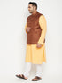 Men's Plus Size Fawn And Coffee Brown Cotton Blend Jacket Kurta Pyjama Set