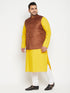 Men's Plus Size Mustard And Coffee Brown Cotton Blend Jacket Kurta Pyjama Set