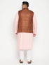 Men's Plus Size Pink And Coffee Brown Cotton Blend Jacket Kurta Pyjama Set