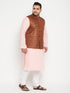 Men's Plus Size Pink And Coffee Brown Cotton Blend Jacket Kurta Pyjama Set
