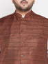 Men's Plus Size Coffee Cotton Blend Jacket With White Kurta And Dhoti Set