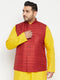 Men's Plus Size Maroon Color Matka Silk Textured Nehru Jacket