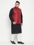 Men's Plus Size Black, Maroon Cotton Blend Jacket Kurta Pyjama Set