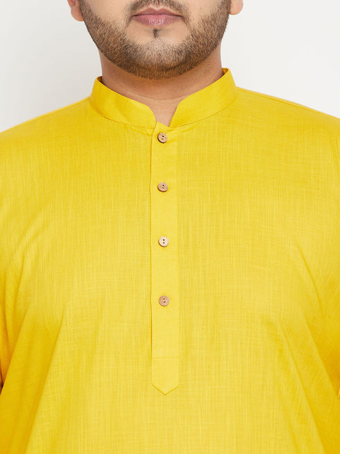 Men's Plus Size Mustard And Maroon Cotton Blend Jacket Kurta Pyjama Set