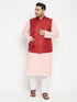 Men's Plus Size Pink And Maroon Cotton Blend Jacket Kurta Pyjama Set